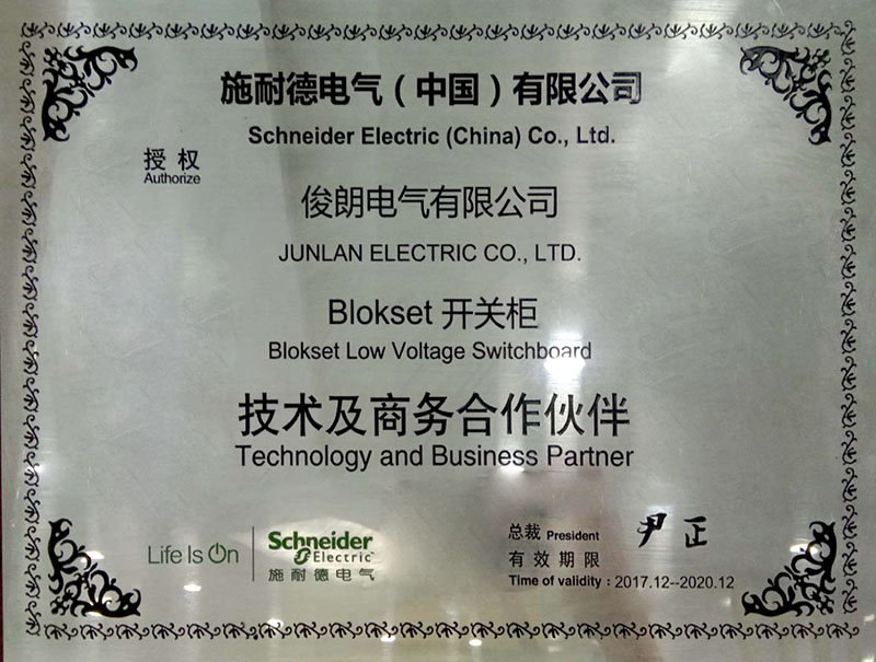 施耐德电气（中国）有限公司授权俊朗电气有限公司Blikset开关柜技术及商务合作伙伴.jpg
